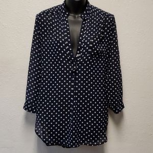 Rue 21 sheer blouse. Navy blue with white dots.